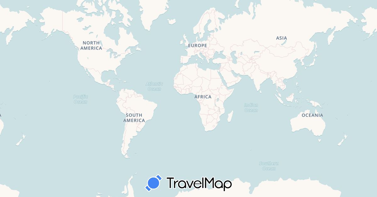 TravelMap itinerary: driving, bus, plane, hiking, boat, hitchhiking in Argentina, Bolivia, Brazil, Chile, Colombia, Ecuador, France, Peru, Uruguay (Europe, South America)